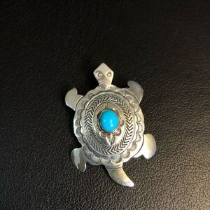 Alex Platero sterling silver and turquoise turtle pin and pendant